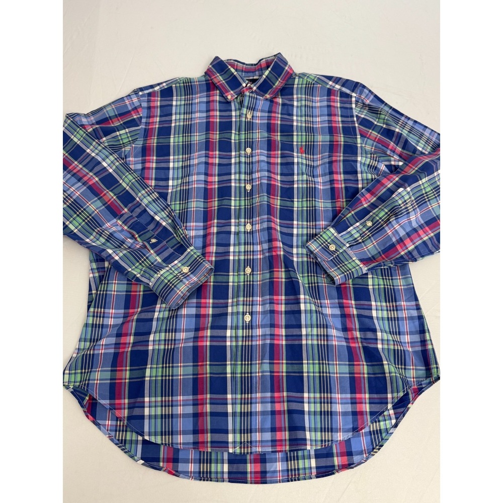 Ralph Lauren Classic Fit Plaid Button Down Shirt Blue Red Green Long Sleeve L